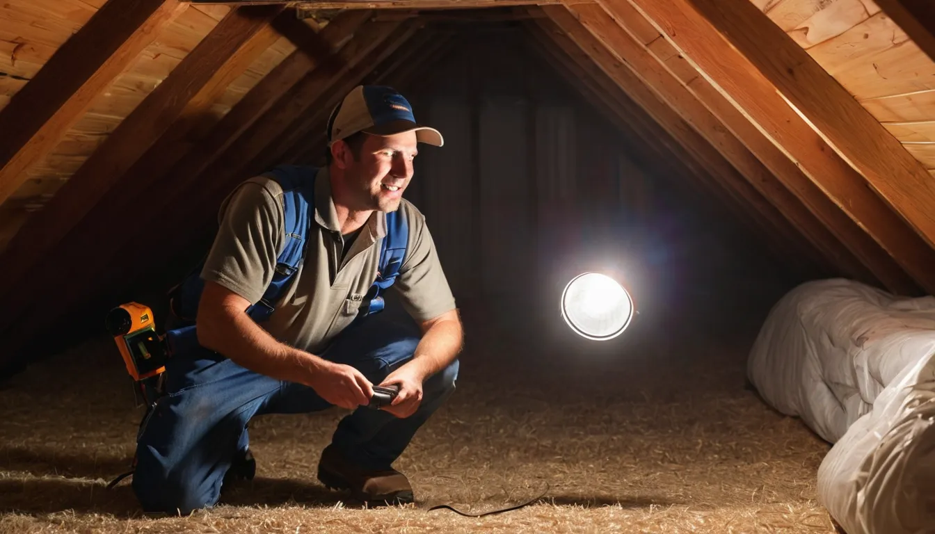 Provider inspecting an attic roofline for rodent and wildlife entry points on a Trussville home